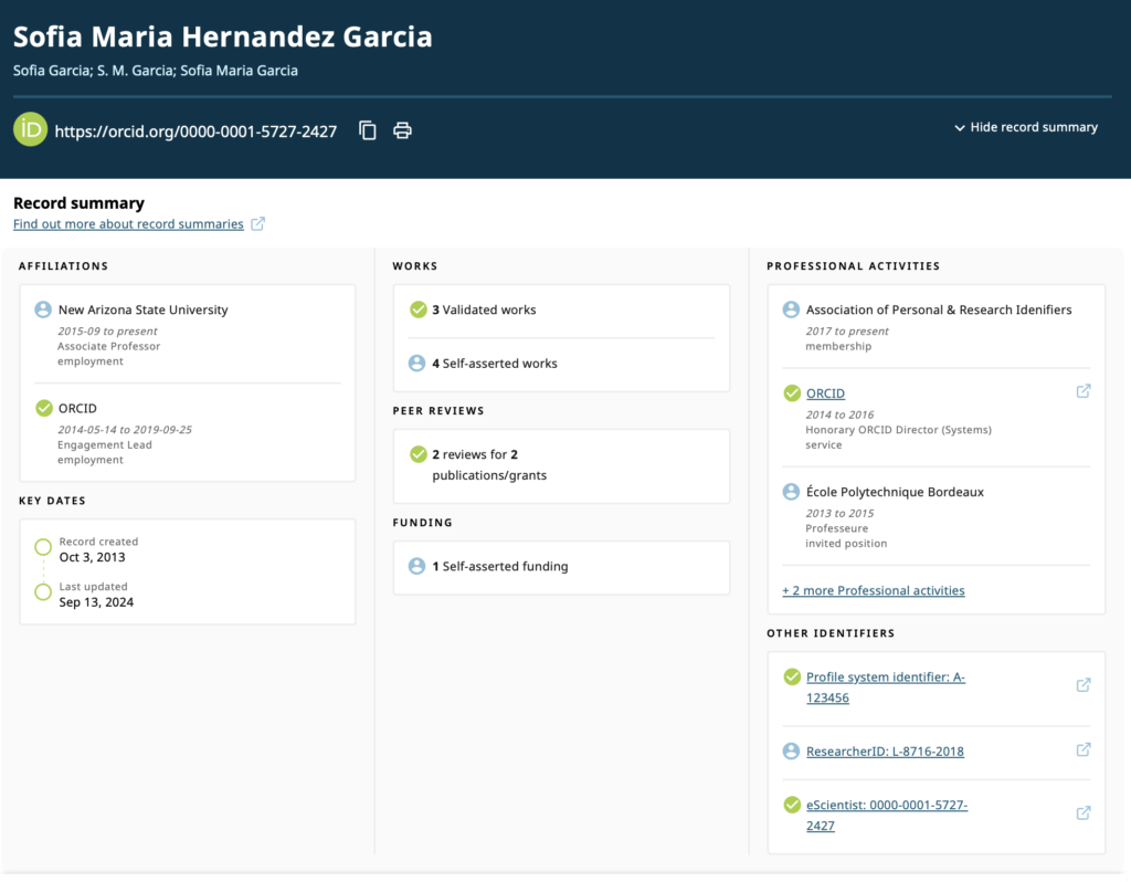 An example of a Record Summary